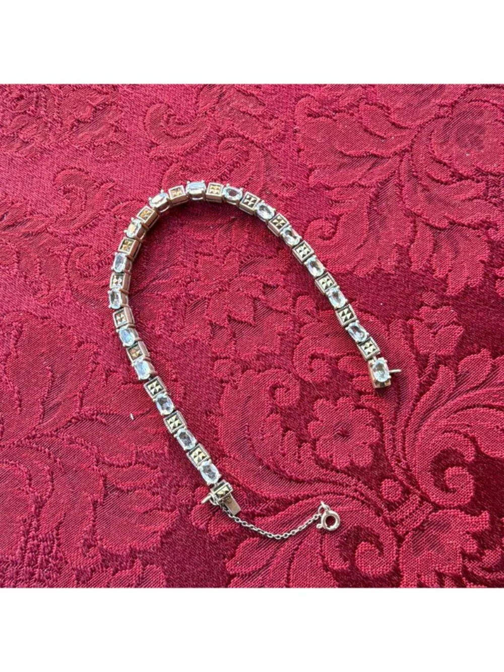 Vintage Sterling Silver 925 Blue Topaz Marcasite Tennis Bracelet 8